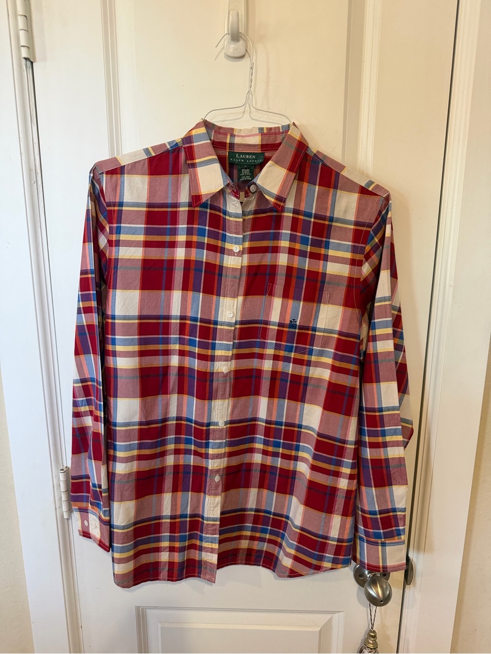 Lauren Ralph Lauren Red, Tan & Blue Plaid Button-Down Shirt